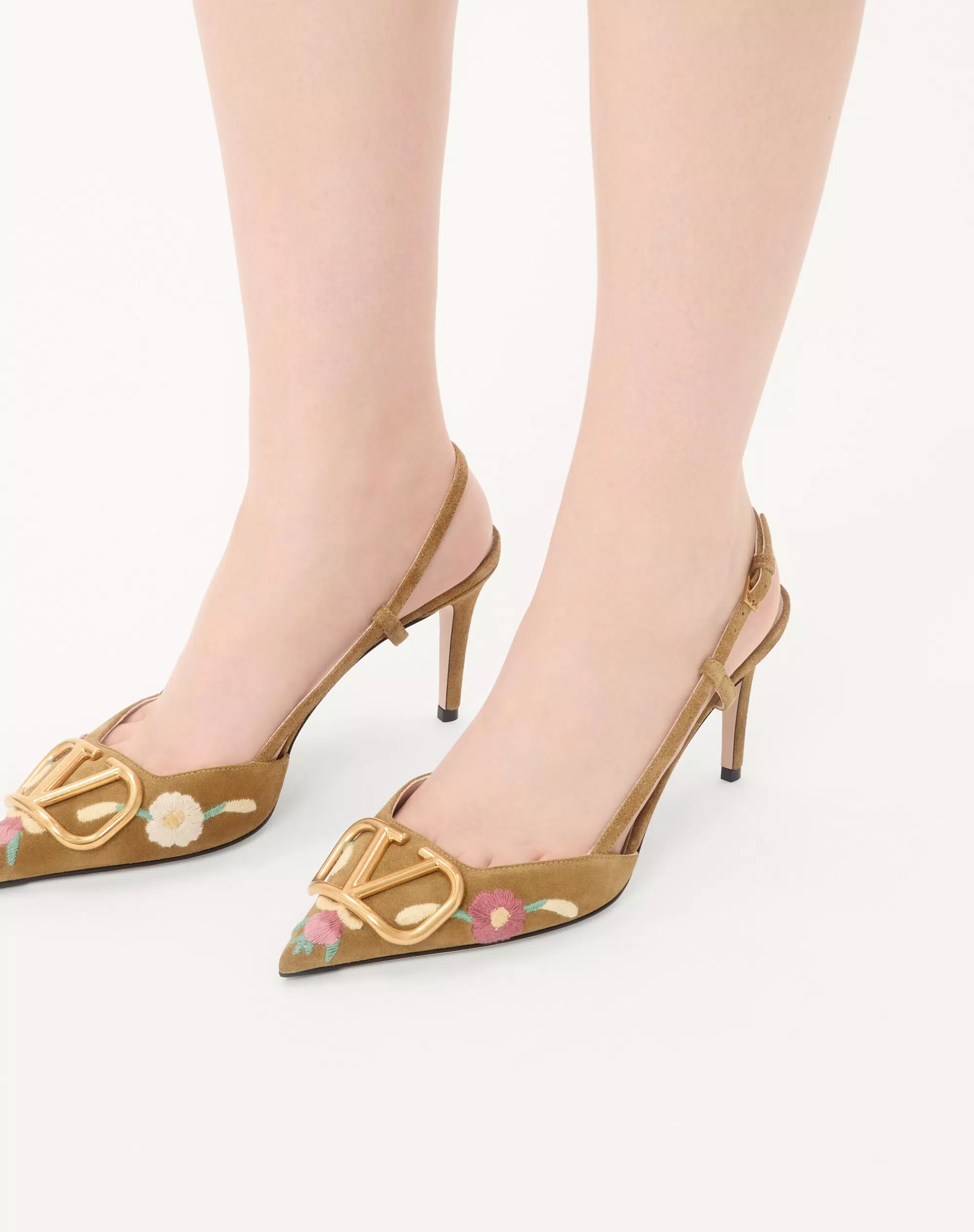 Valentino VLogo Signature Slingback Pump In Crust Leather With Floral Embroidery 80Mm - Image 7